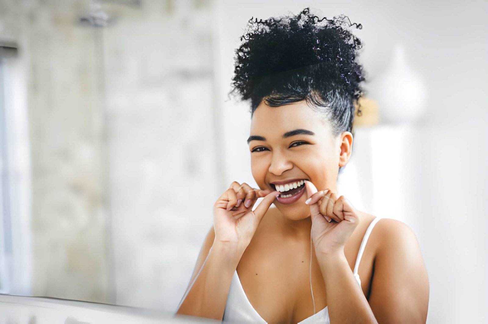 Flossing woman