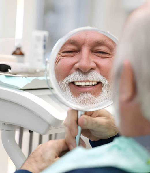 old man looking in the mirror